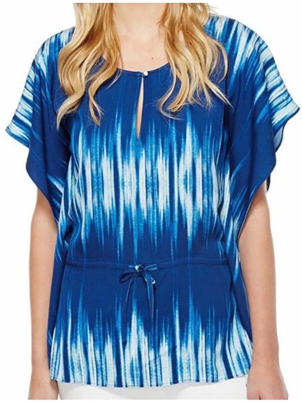Tommy Bahama Blue and White Tie-Dye Poncho Top Beach Girl Blouse